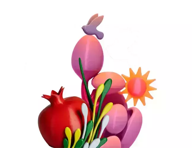 Abstract Nature Art Pomegranate Bird 3D