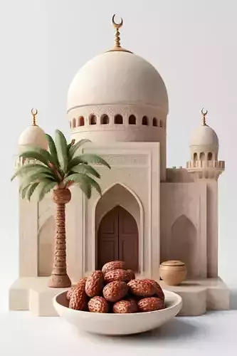 Dates Bowl Podium Mosque Ramadan 3D