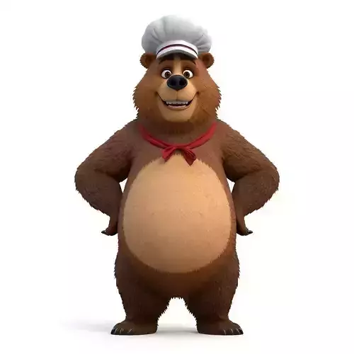 Stylized 3D Cartoon Chef Bear Character