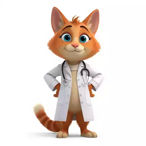 Stylized 3D Cartoon Doctor Cat Character
