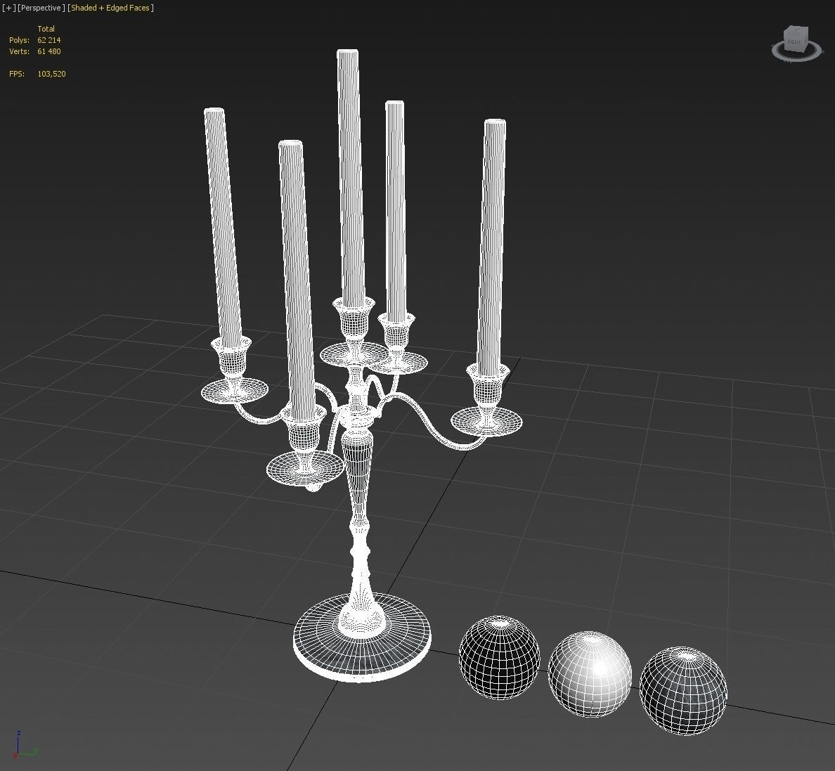 candlestick metal 4-arm 3D model_3