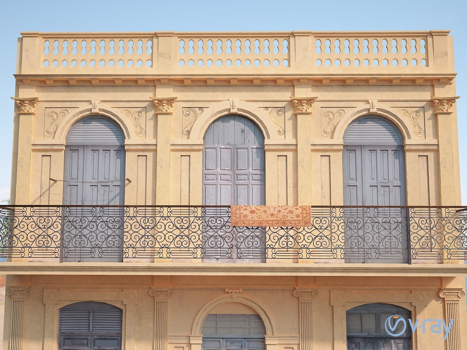 Cuban House Low-poly 3D model_5