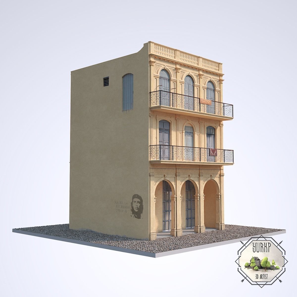 Cuban House Low-poly 3D model_0