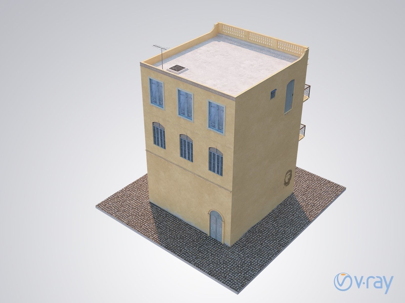 Cuban House Low-poly 3D model_4