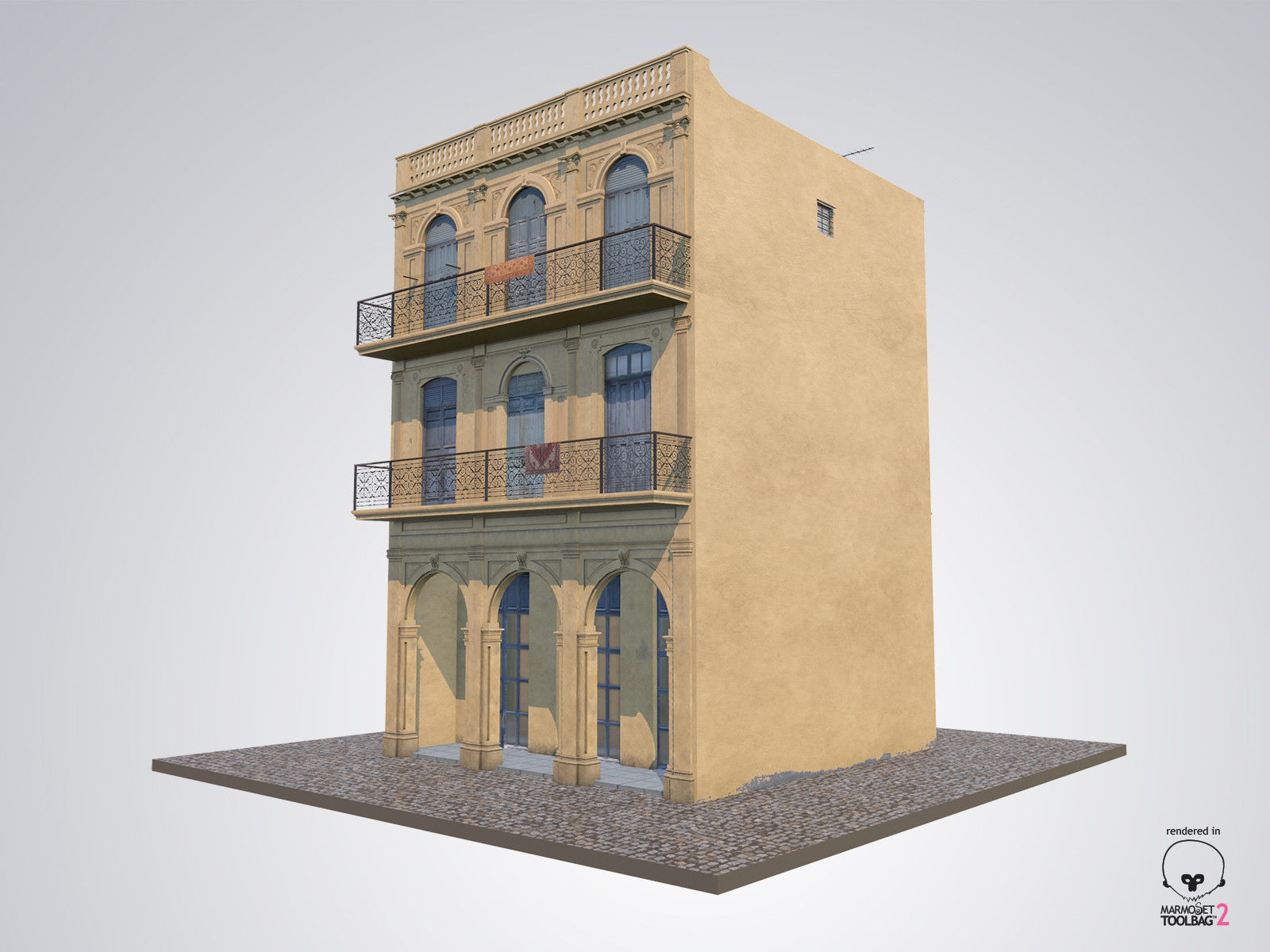 Cuban House Low-poly 3D model_9