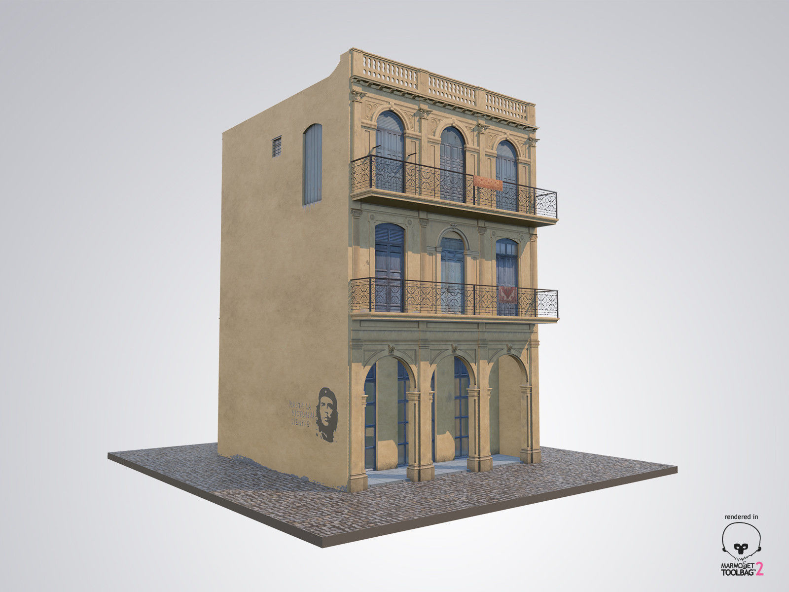 Cuban House Low-poly 3D model_7