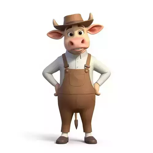 Stylized 3D Cartoon Cowboy Cow Character