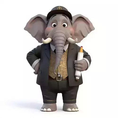 Stylized 3D Cartoon Engineer Elephant Character