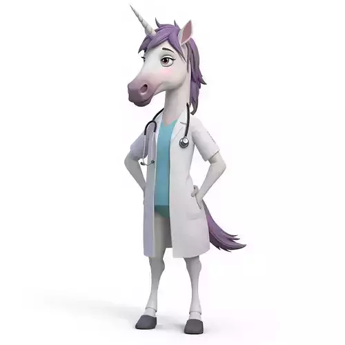 Stylized 3D Cartoon Medical Unicorn Character