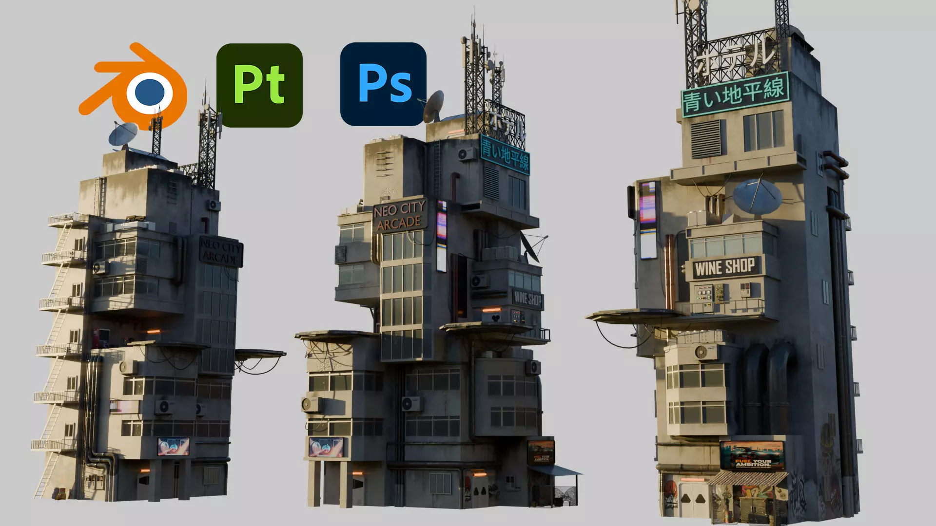 DYSTOPIAN SCI-FI building Low-poly 3D model