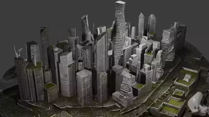 Futuristic City Skyline 3D Model - Detailed Urban Environment Low-poly 3D model