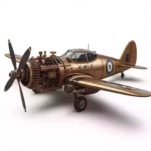 Stylized 3D Steampunk Vintage Propeller Aircraft