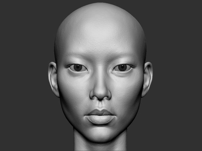 Realistic Female Asian head Low-poly 3D model