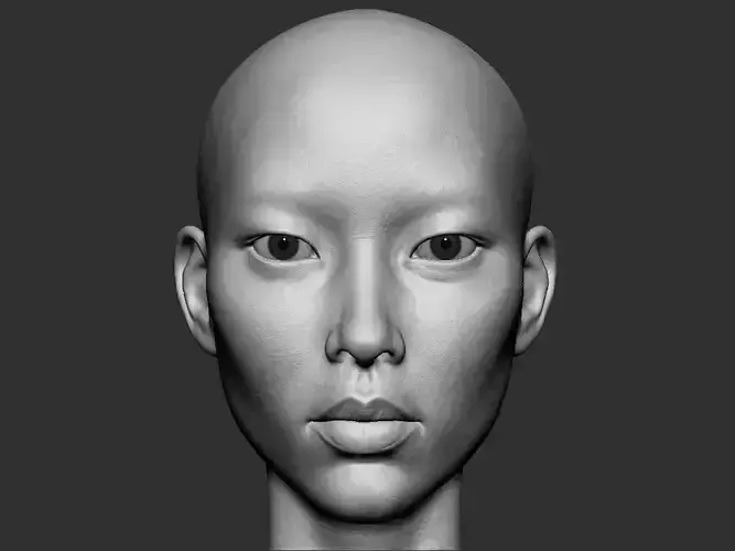 Realistic Female Asian head Low-poly 3D model