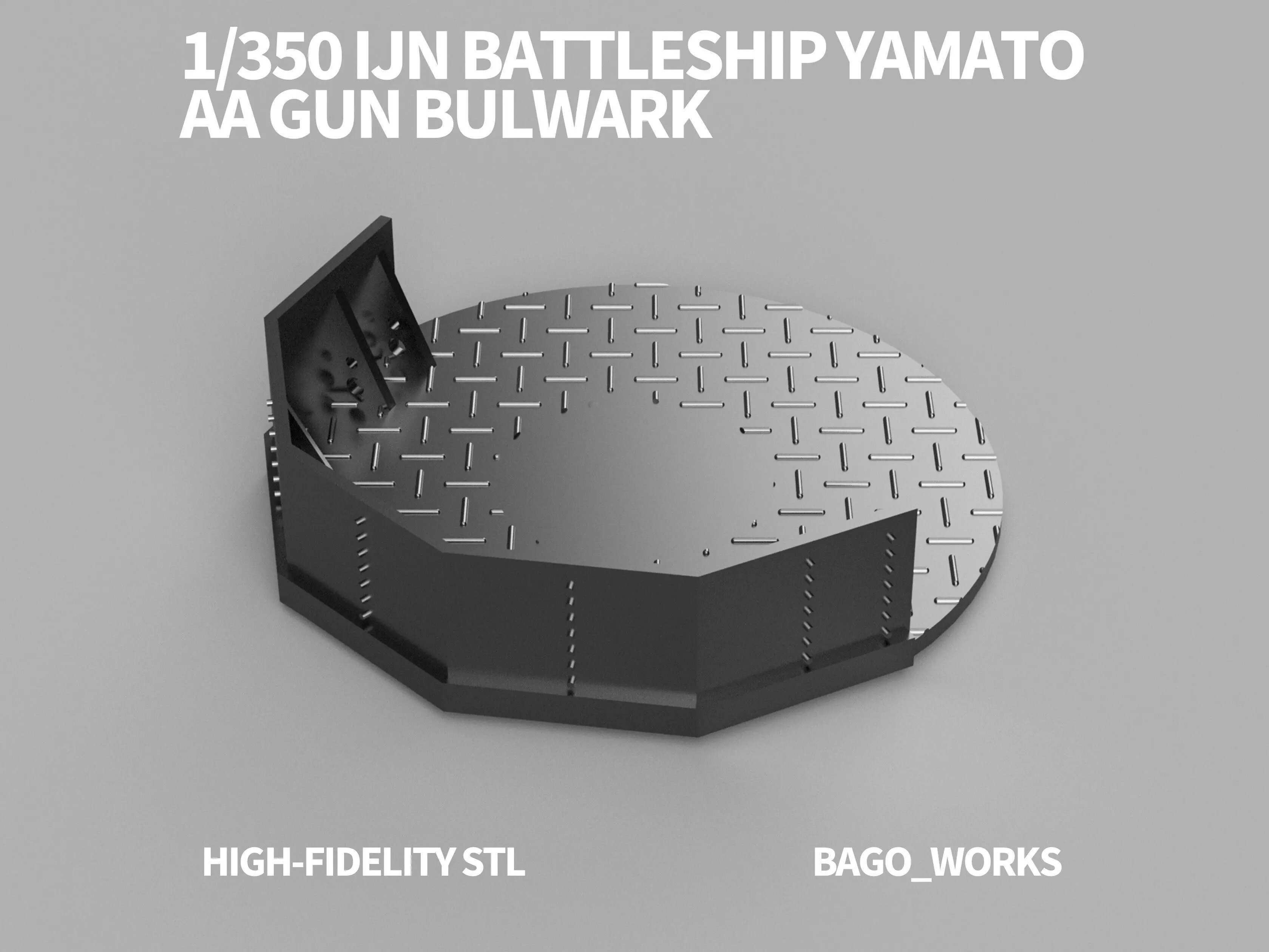 1-350 IJN Battleship Yamato AA Gun Bulwark STL 3D print model