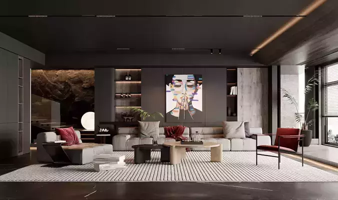 Modern living room 3D model 3D model