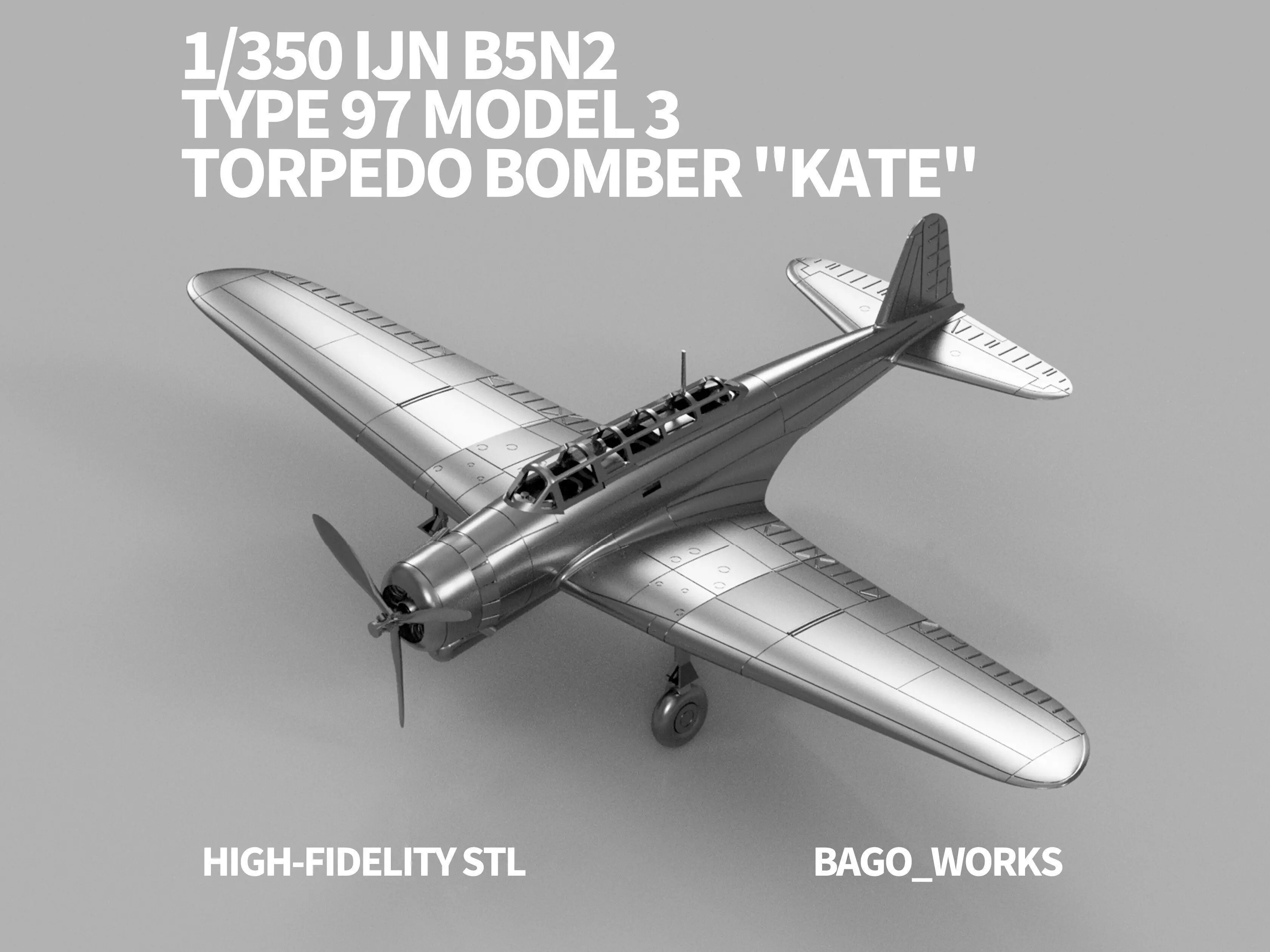 1-350 IJN B5N2 Type 97 Model 3 Torpedo Bomber Kate STL 3D print model