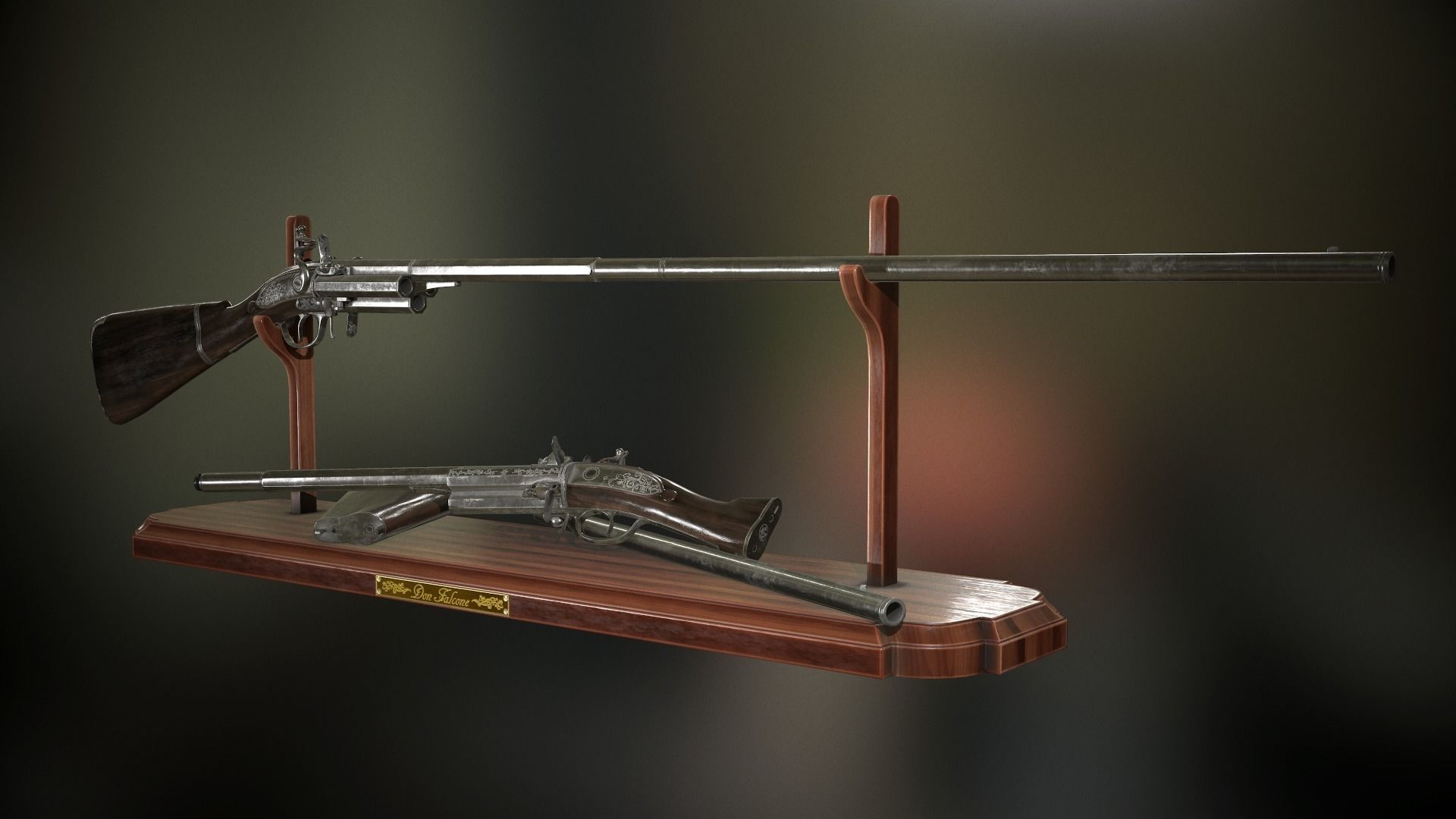 Flintlock Modular Revolving Rifle - model and textures Low-poly 3D model_2