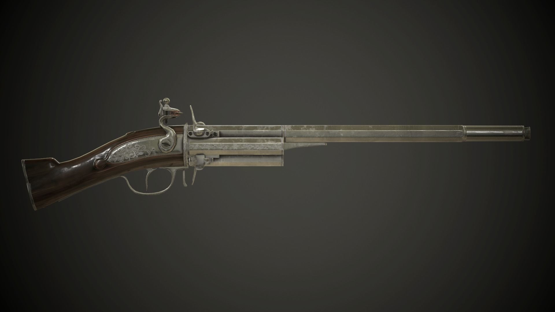 Flintlock Modular Revolving Rifle - model and textures Low-poly 3D model_7