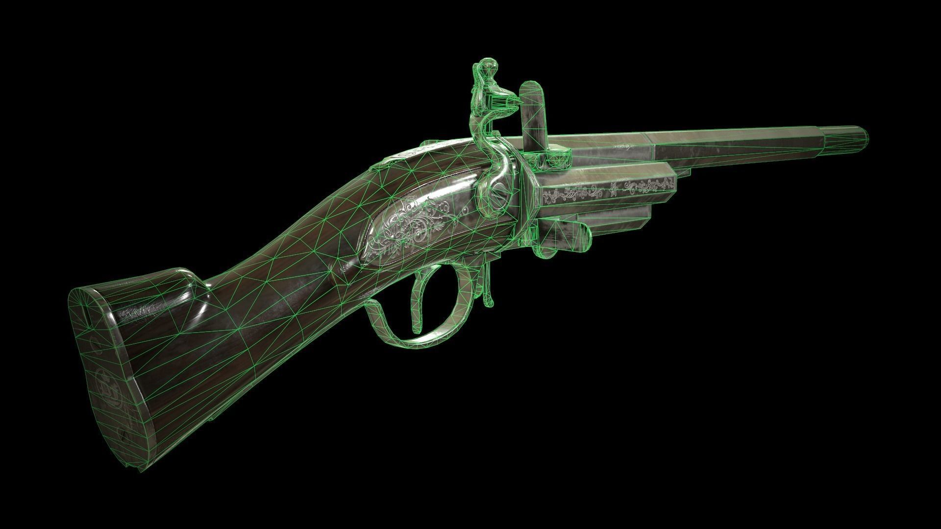 Flintlock Modular Revolving Rifle - model and textures Low-poly 3D model_9