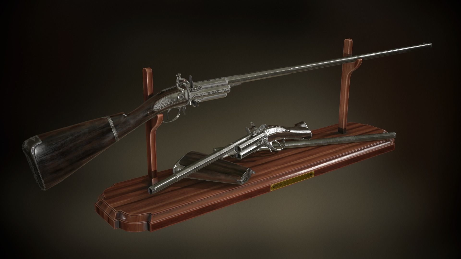 Flintlock Modular Revolving Rifle - model and textures Low-poly 3D model_1