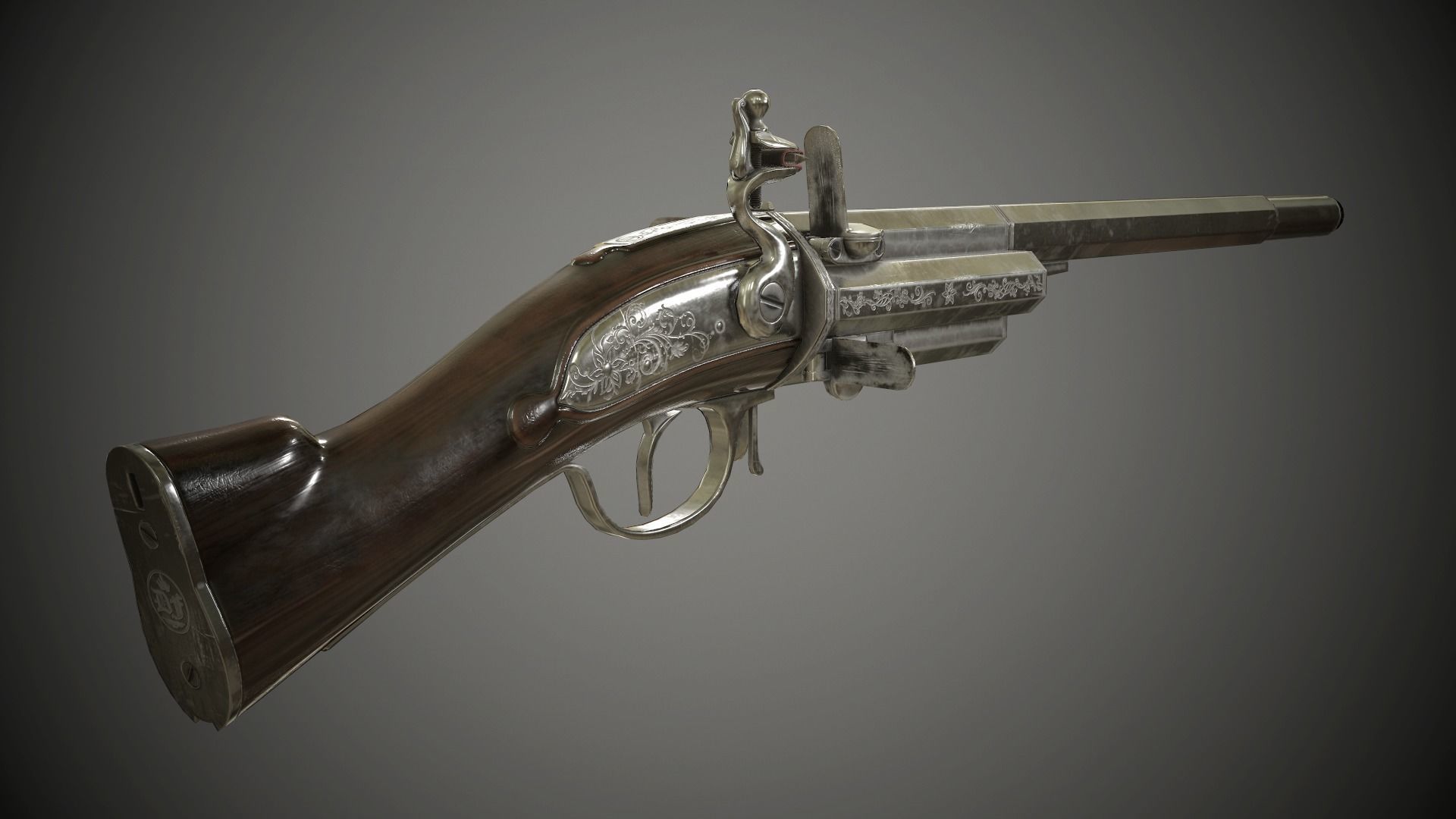 Flintlock Modular Revolving Rifle - model and textures Low-poly 3D model_6