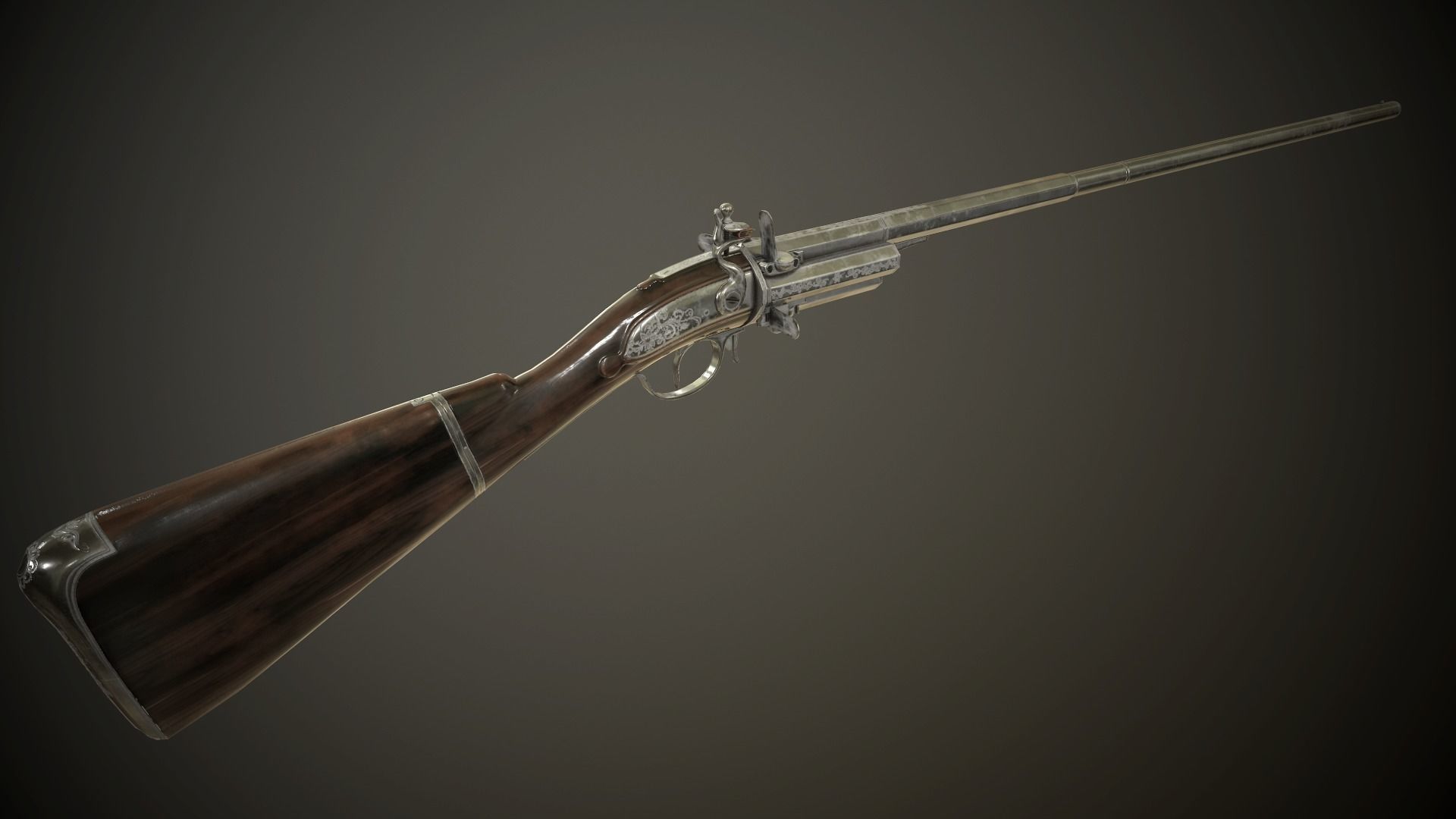Flintlock Modular Revolving Rifle - model and textures Low-poly 3D model_3