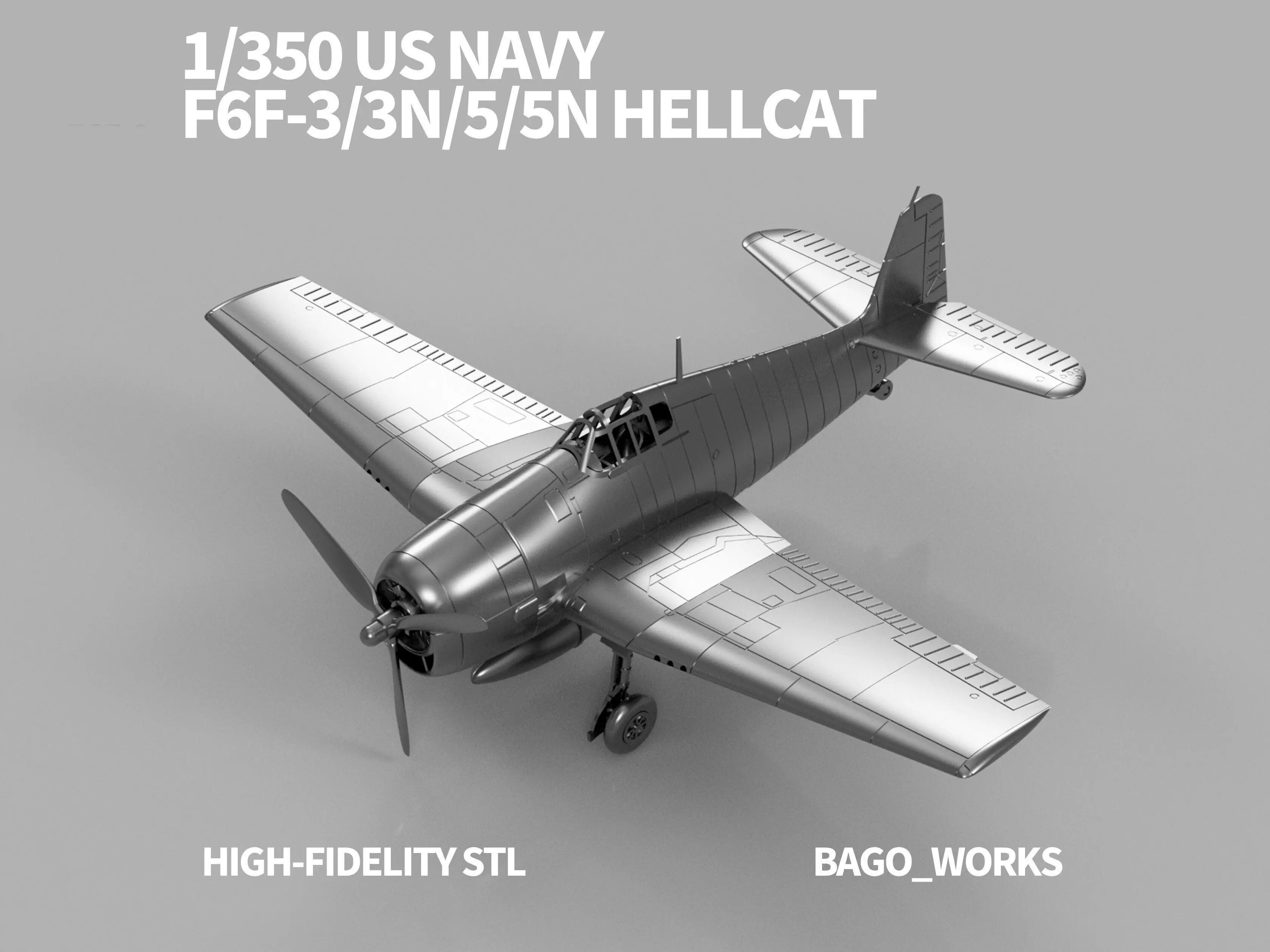 1-350 US Navy F6F-3 3N 5 5N Hellcat STL 3D print model