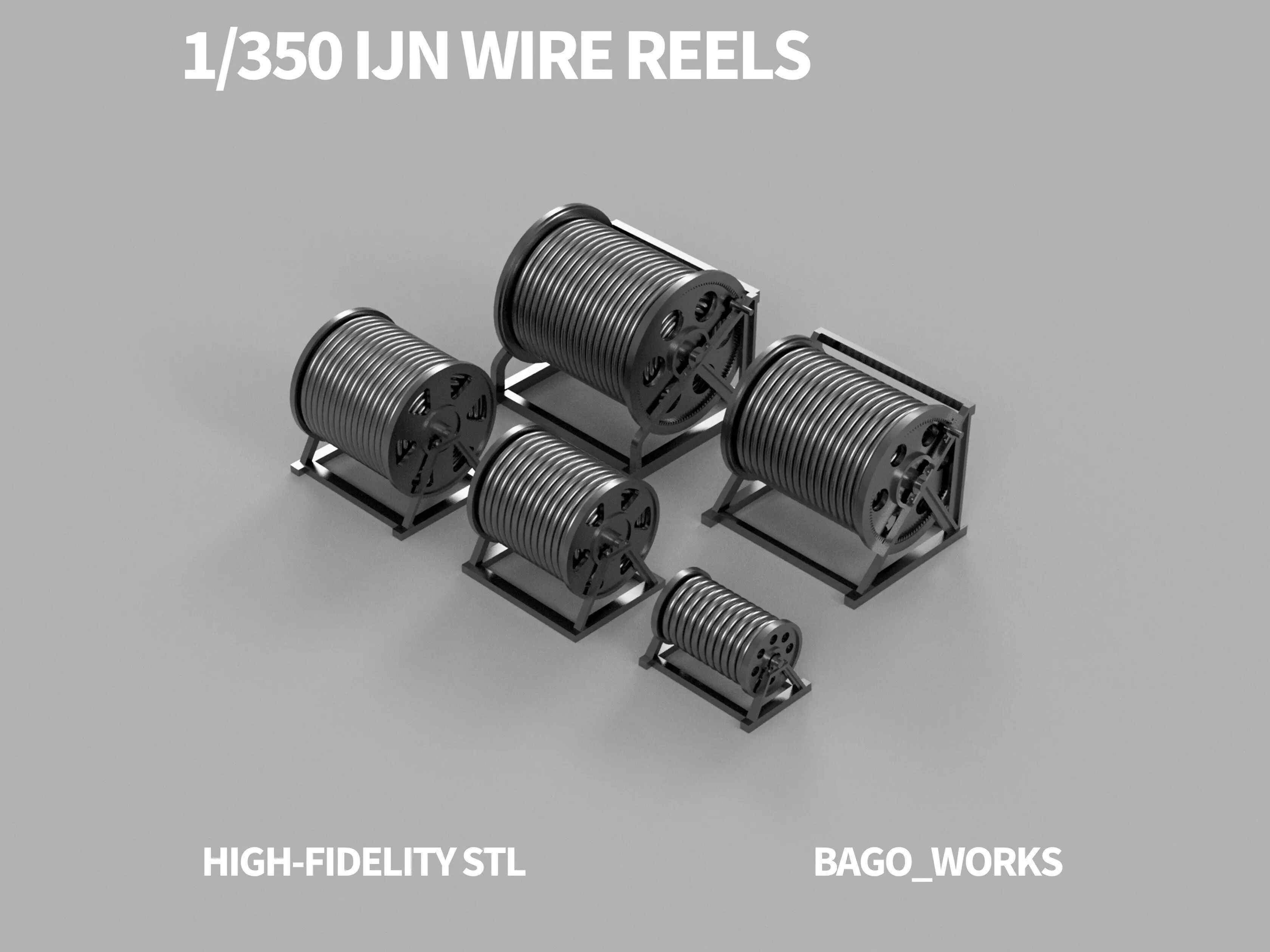 1-350 IJN Wire Reels 5 Sizes Yamato Spec STL 3D print model