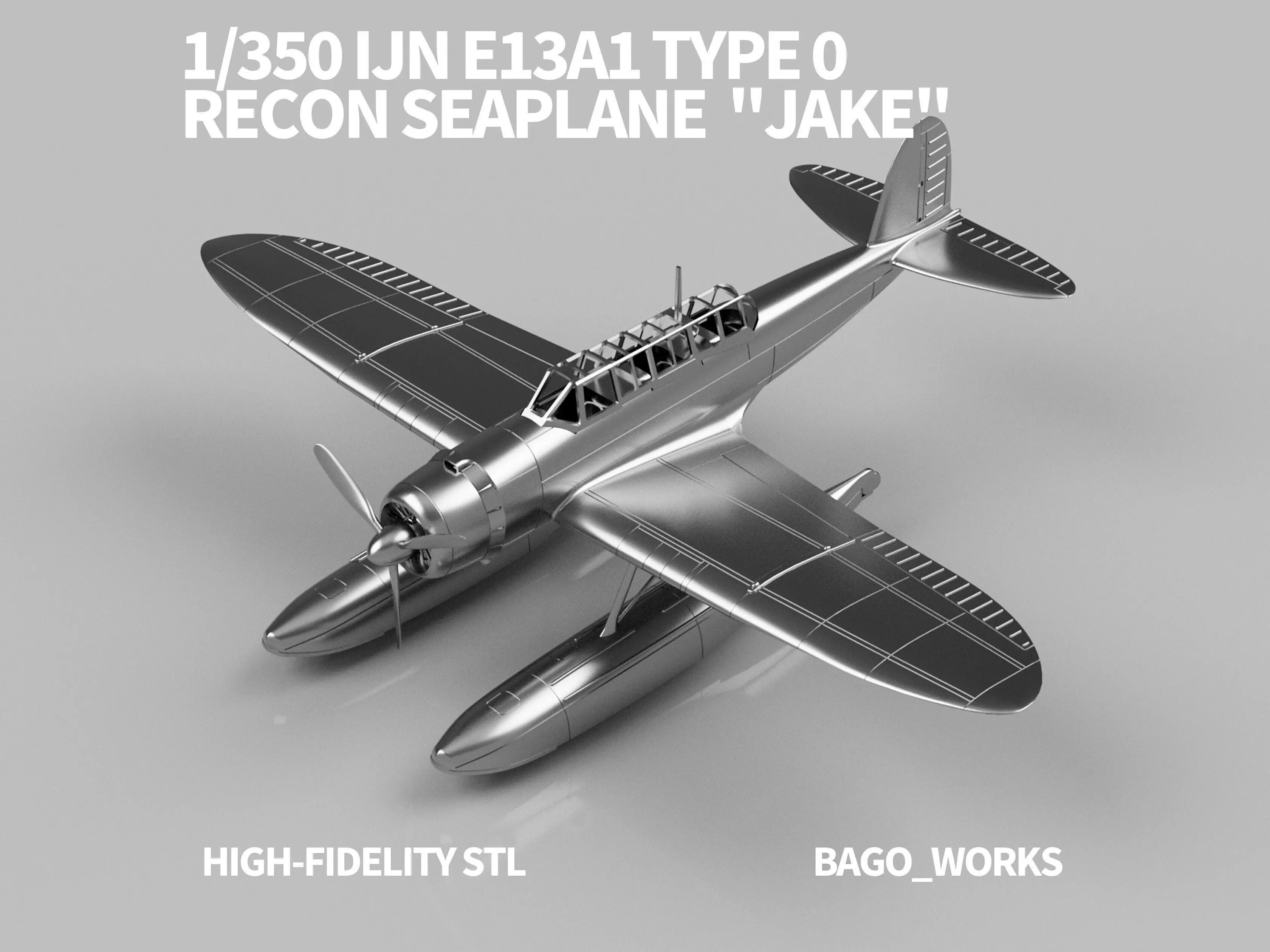 1-350 IJN E13A1 Type 0 Recon Seaplane Jake STL 3D print model