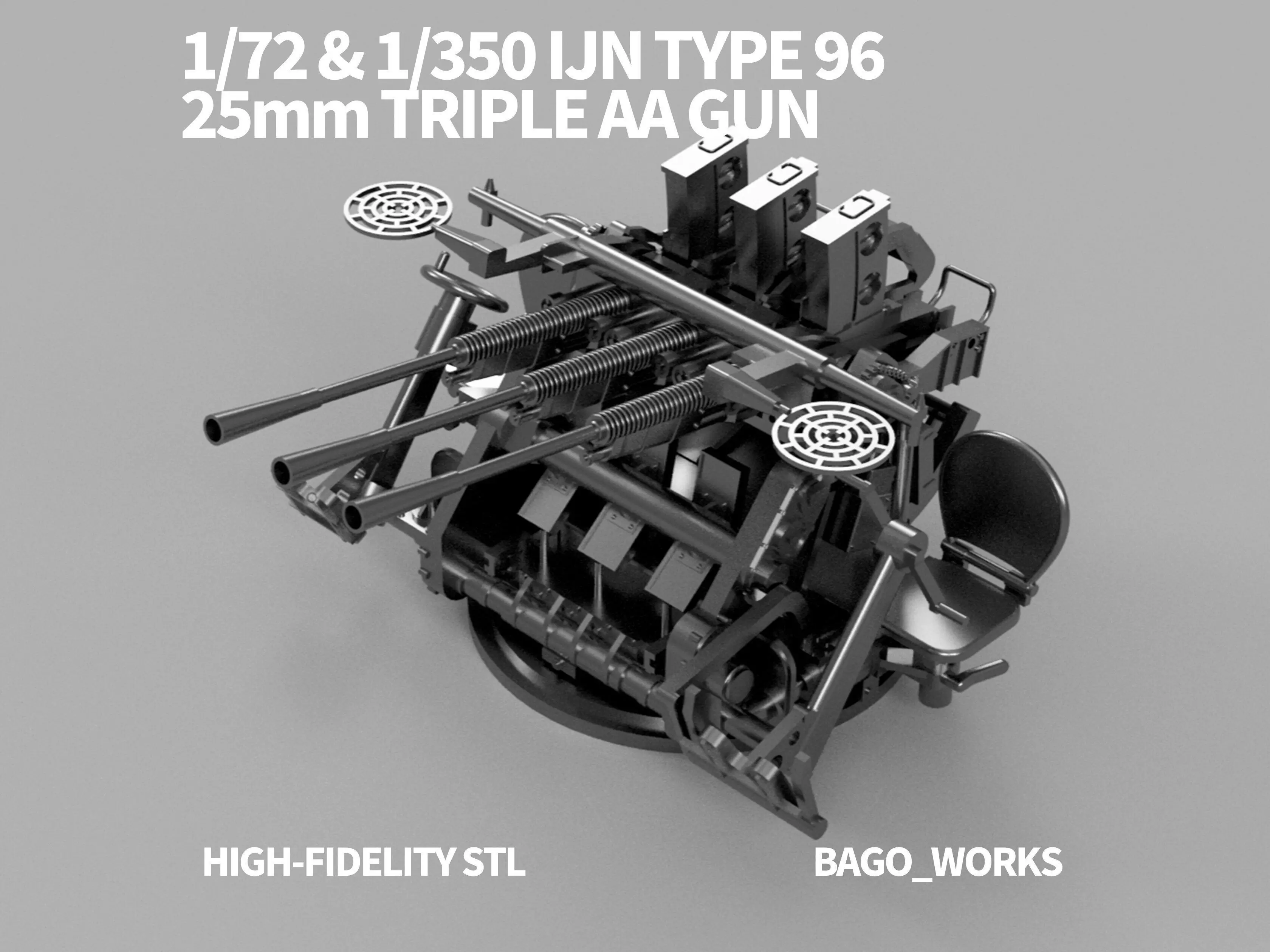 1-72 and 1-350 IJN Type96 25mm Triple AA Gun STL 3D print model