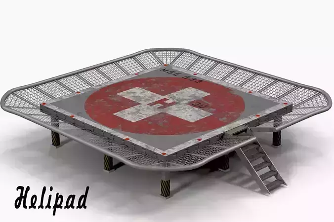Helipad 2 bench Low-poly 3D model