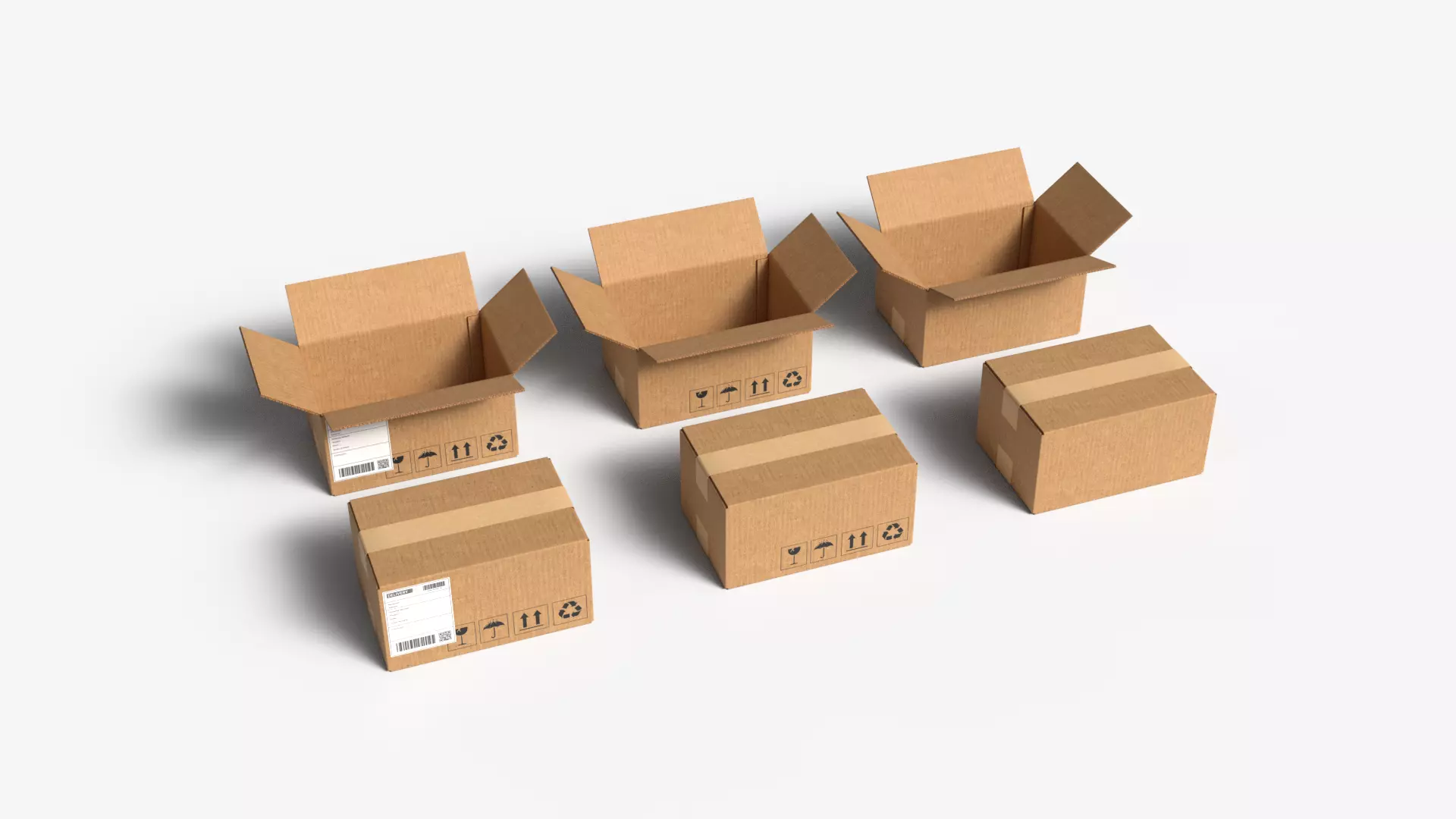 Cardboard Box Small Open Closed Mini Pack PBR 3D model