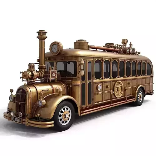 Stylized 3D Steampunk Vintage Passenger Bus