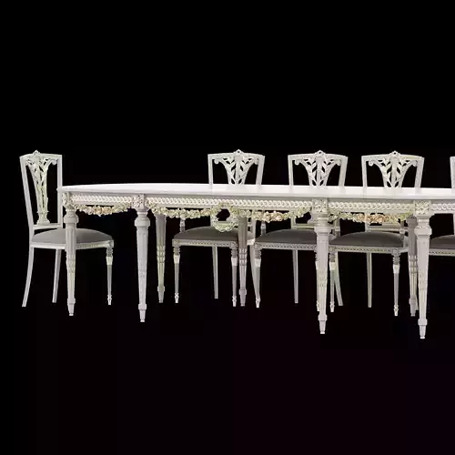 Antique Dining table set 3D model 6