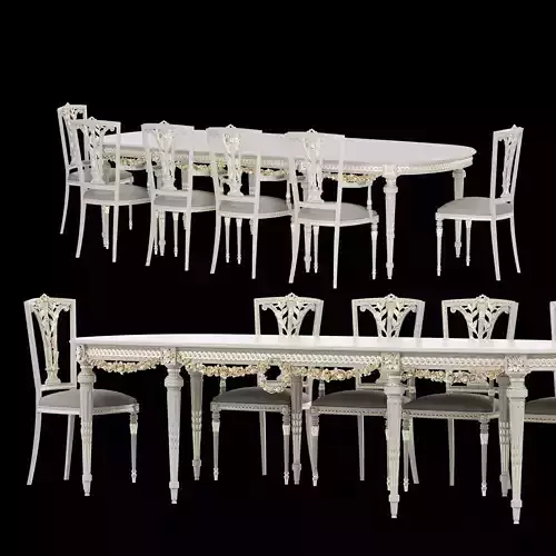 Antique Dining table set 3D model