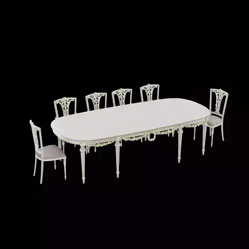 Antique Dining table set 3D model 4
