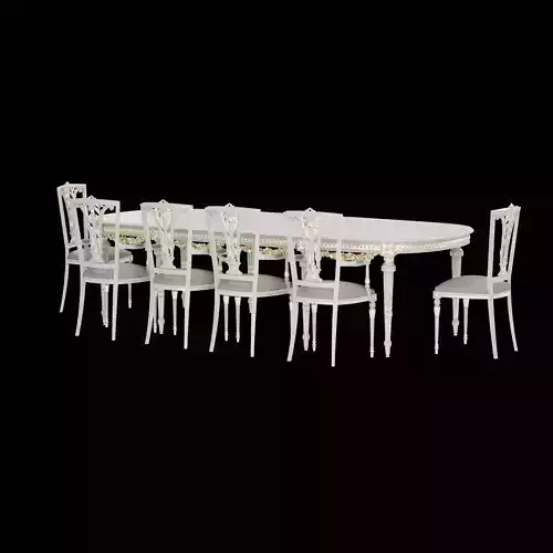 Antique Dining table set 3D model 2