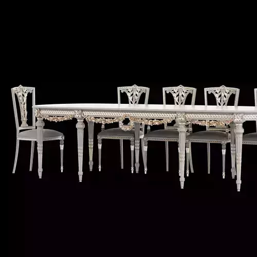 Antique Dining table set 3D model 7