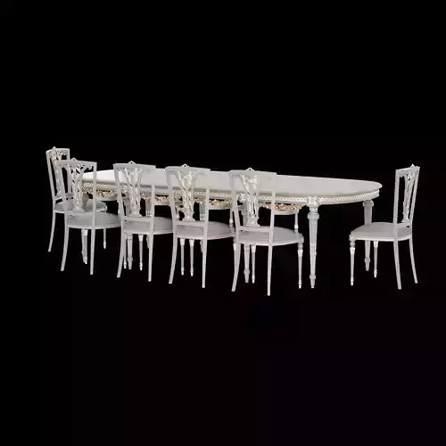 Antique Dining table set 3D model 3