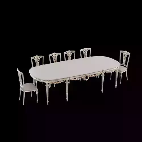 Antique Dining table set 3D model 5