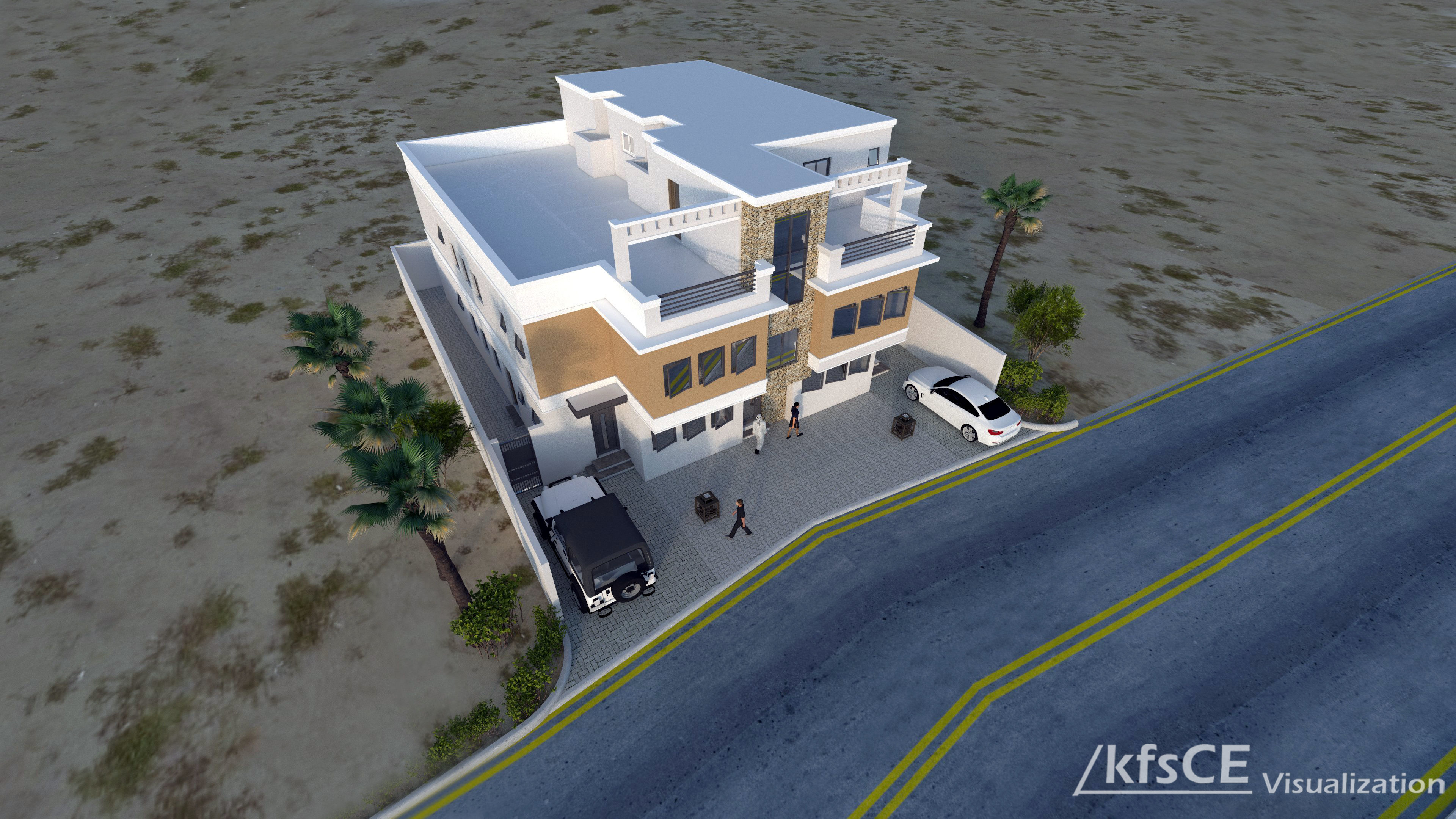 APARTMENT building with car parked 3D model_2