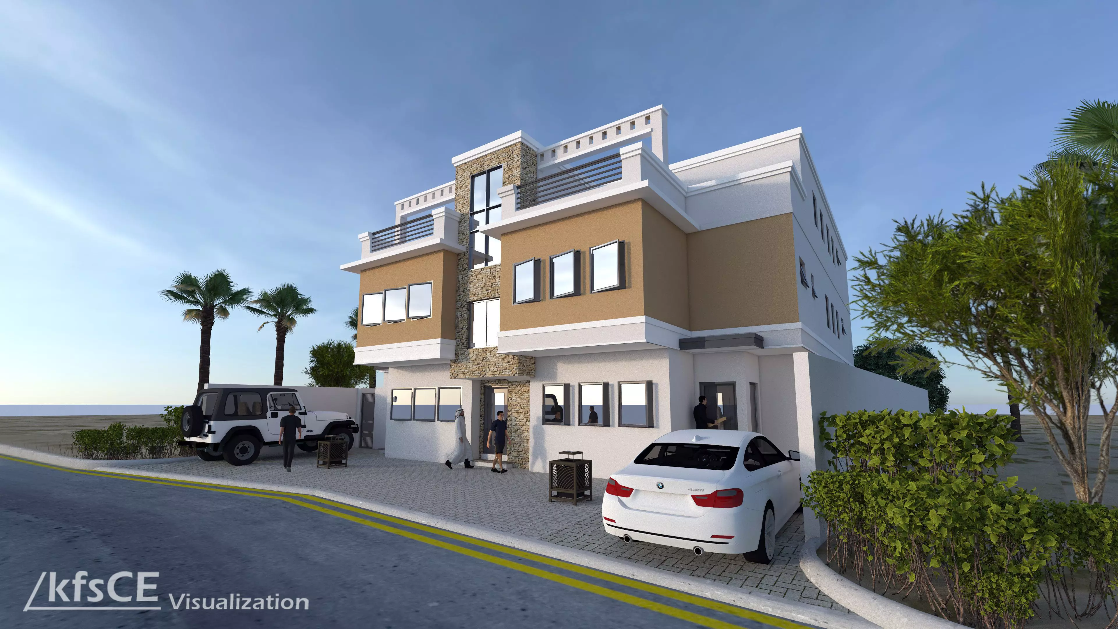 APARTMENT building with car parked 3D model_0