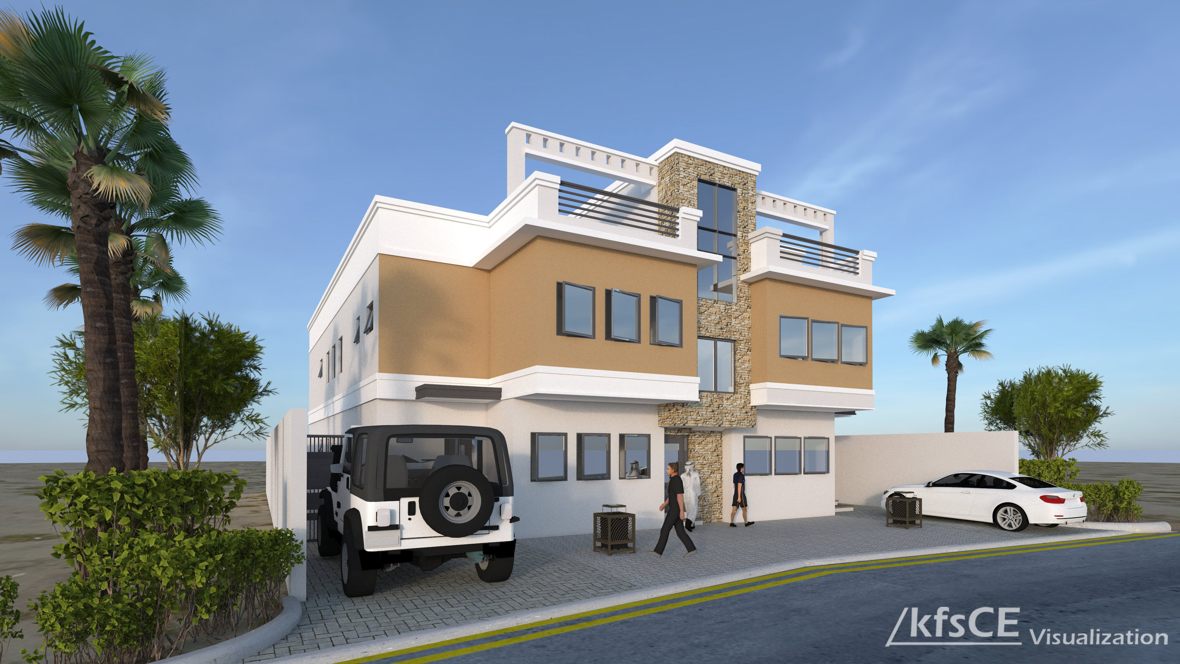 APARTMENT building with car parked 3D model_1