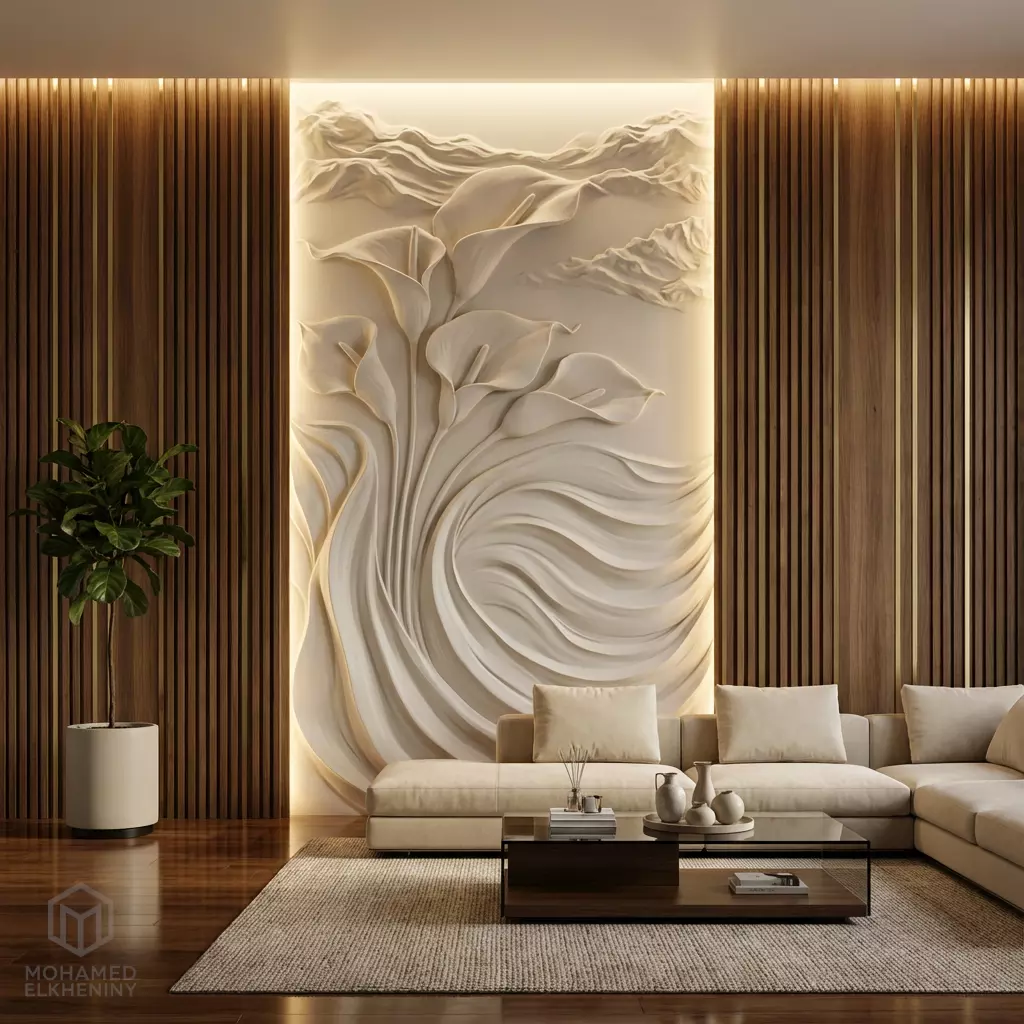 Modern Calla Lily Relief Panel Wall Decor Set STL Mural CNC 330 3D model