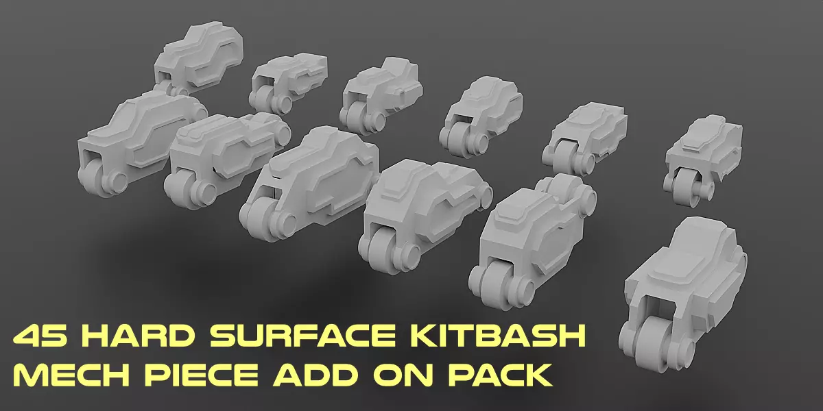 45 Hard Surface Piece Mech Add on Kitbash Set Low-poly 3D model