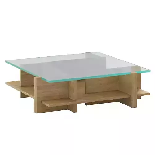 Coffee table made of sand-colored oak and tempered glass Laby Low-poly 3D model
