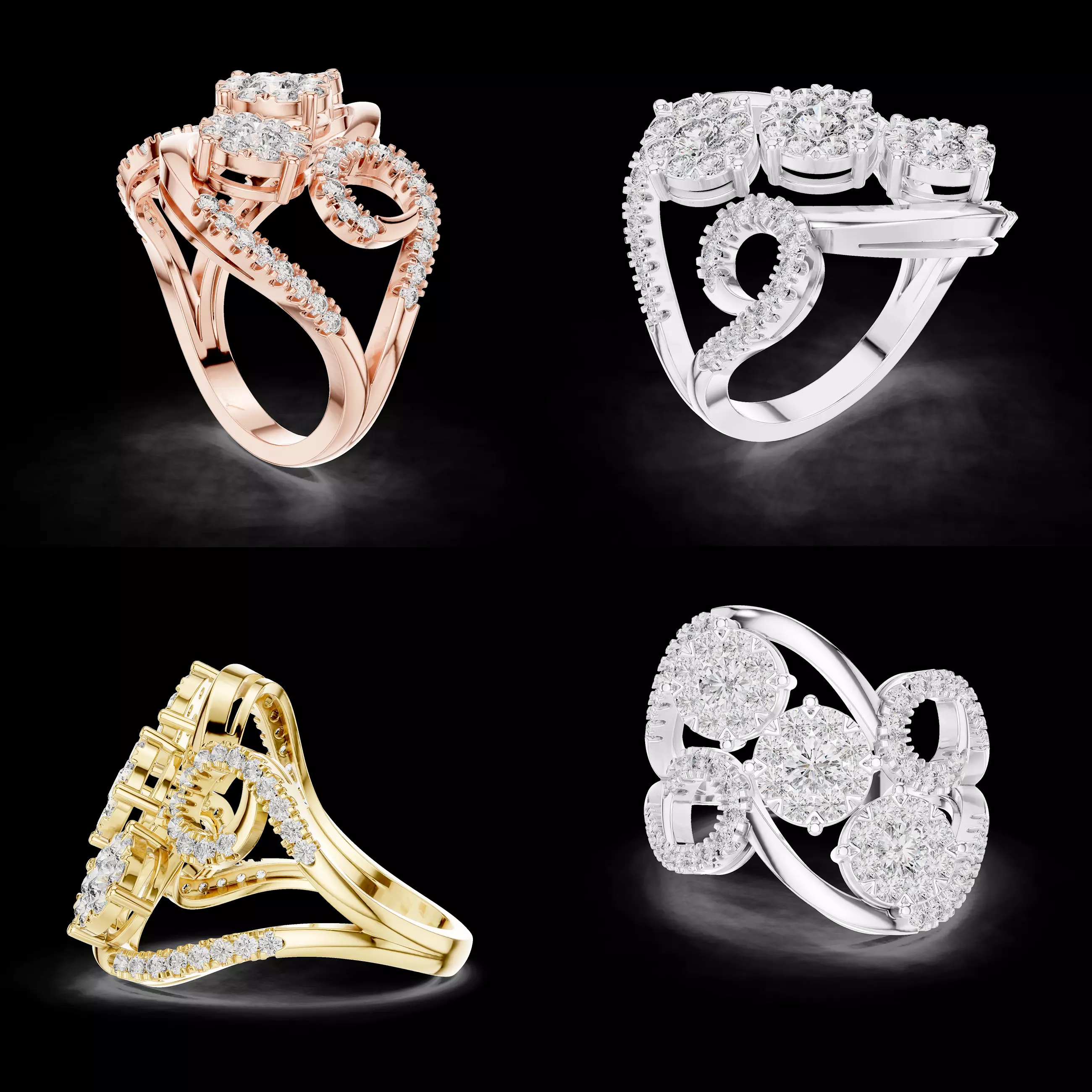 Luxury Diamond Cluster Ring CAD Design for Fine Jewellery 3D print model