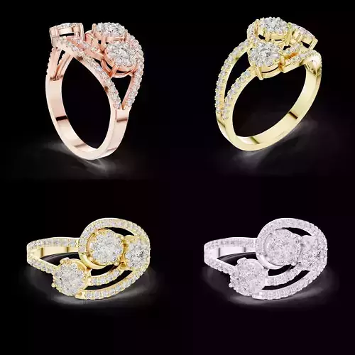 Luxury Diamond Multi Cluster Ring CAD Design for Fine Jewellery 3D print model