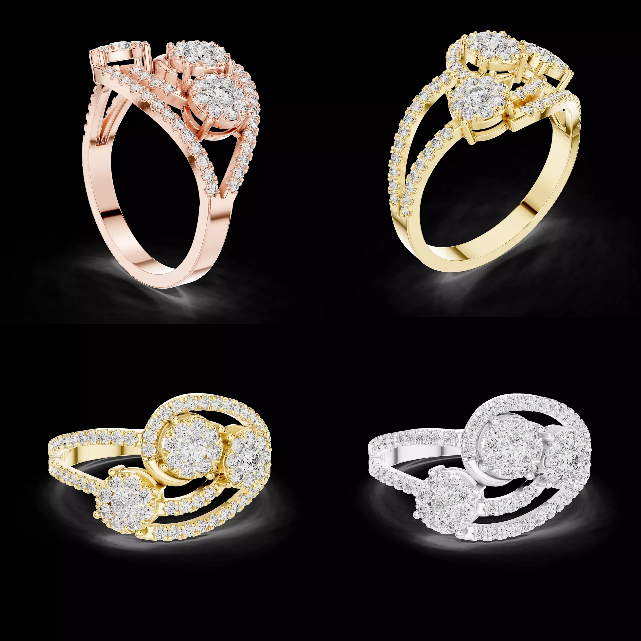 Luxury Diamond Multi Cluster Ring CAD Design for Fine Jewellery 3D print model